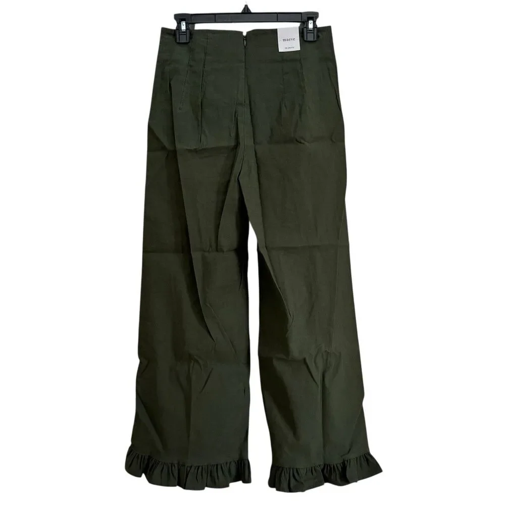 Anthropologie Maeve Colette Magic Fabric Ruffle Hem Crop Wide-Leg Pants 28 Green